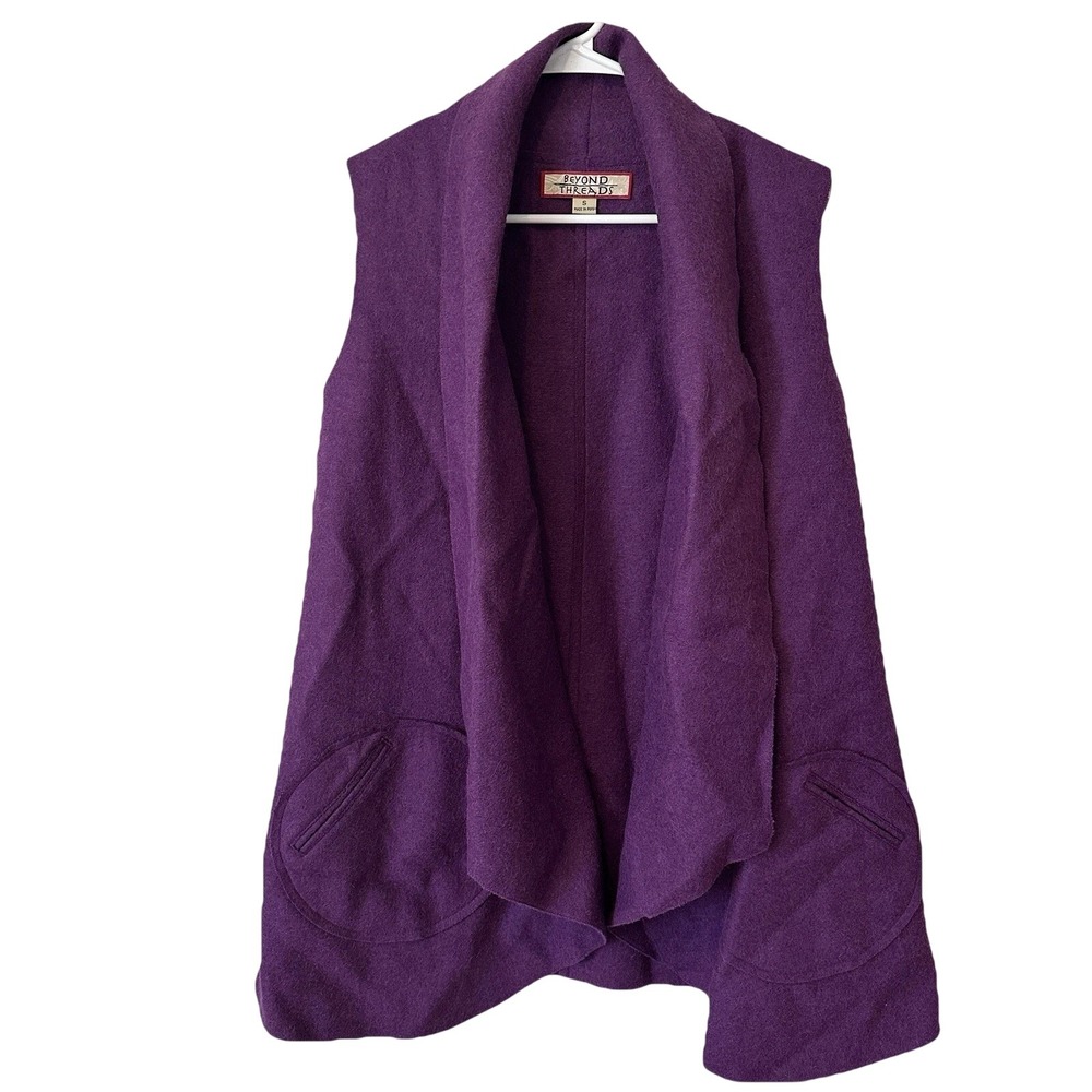 Beyond Threads Alpaca Wool Vest Womens Small Purple Shawl Collar Open Front Boho